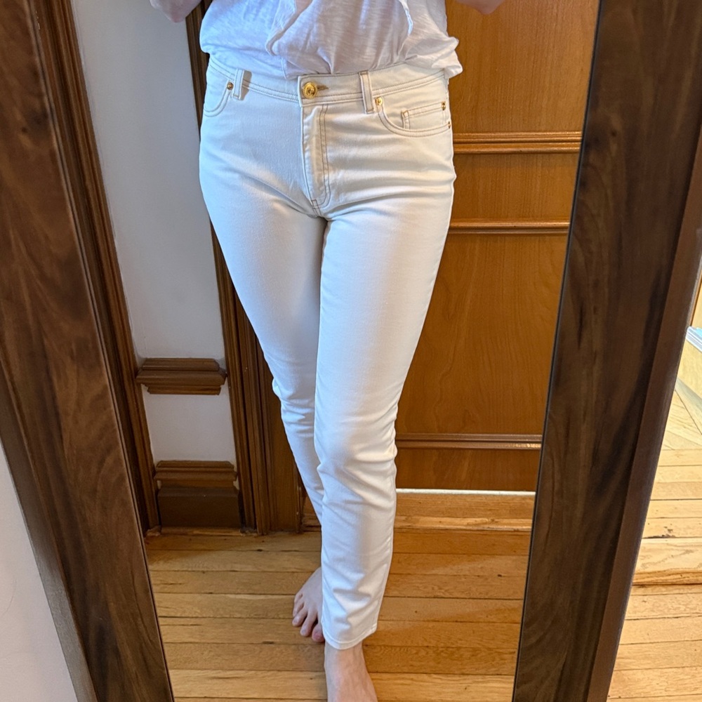 NWT Versace Light Cream Slim Jeans with gold stitching